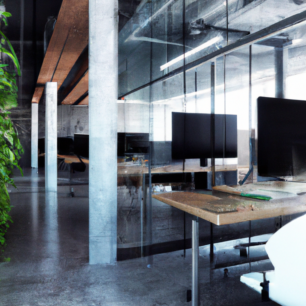 Современный офис с естественным светом и стеклянными перегородками